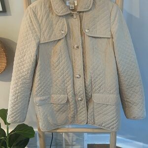 Talbots Longline Quilted Cream Jacket size M